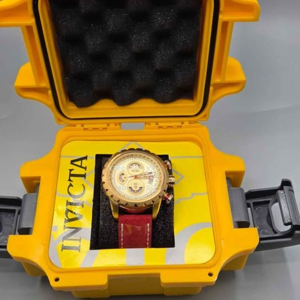 Invicta Aviator 28161 Men's Chronograph Watch Rose Gold Red Leather Strap